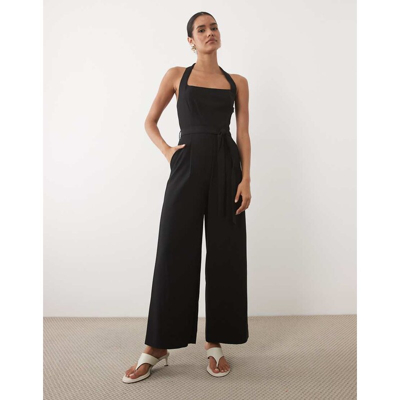 Mango halterneck jumpsuit in black
