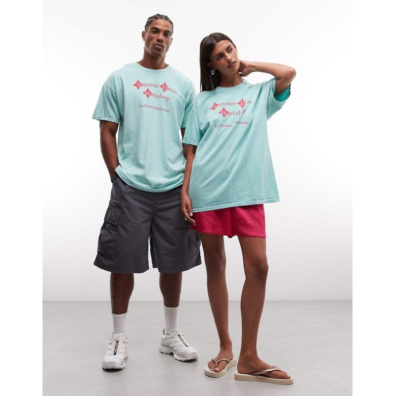 Reclaimed Vintage tee with vintage dance slogan in mint-Green