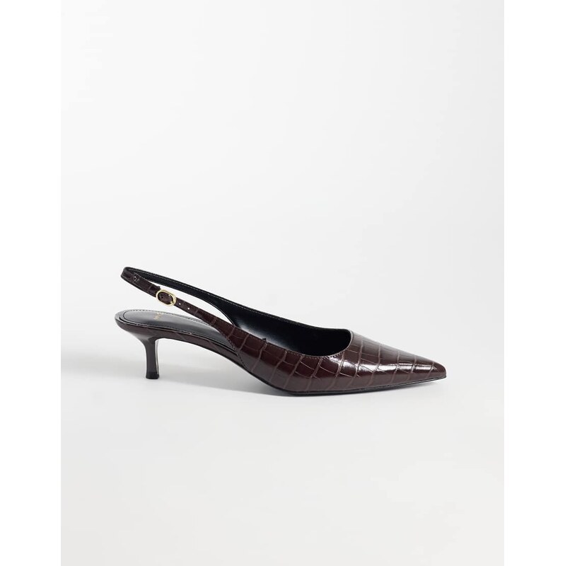 Mango faux croc leather heeled slingback in burgundy-Red