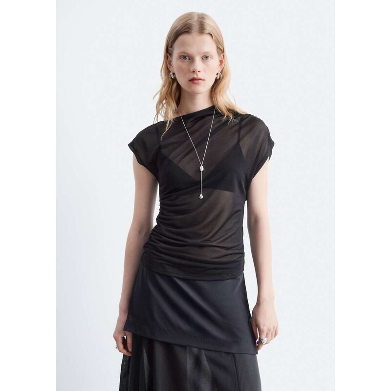 & Other Stories asymetric ruched one shoulder top in black