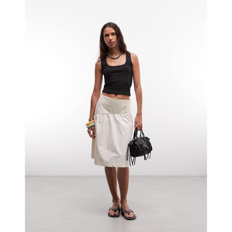 Reclaimed Vintage cotton poplin awkward length skirt in ivory