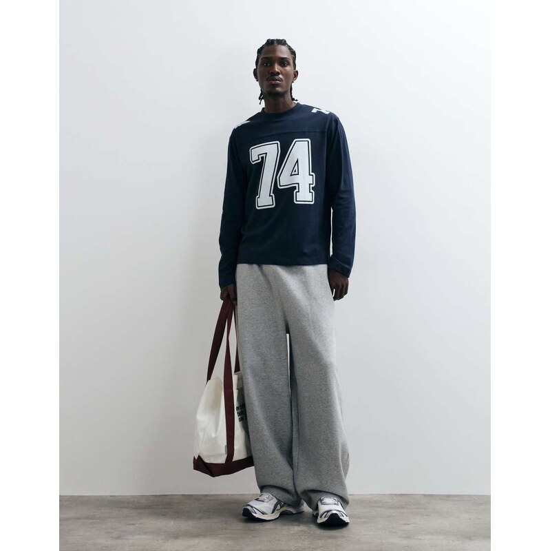 ASOS DESIGN long sleeve relaxed t-shirt with 72 graphic in navy