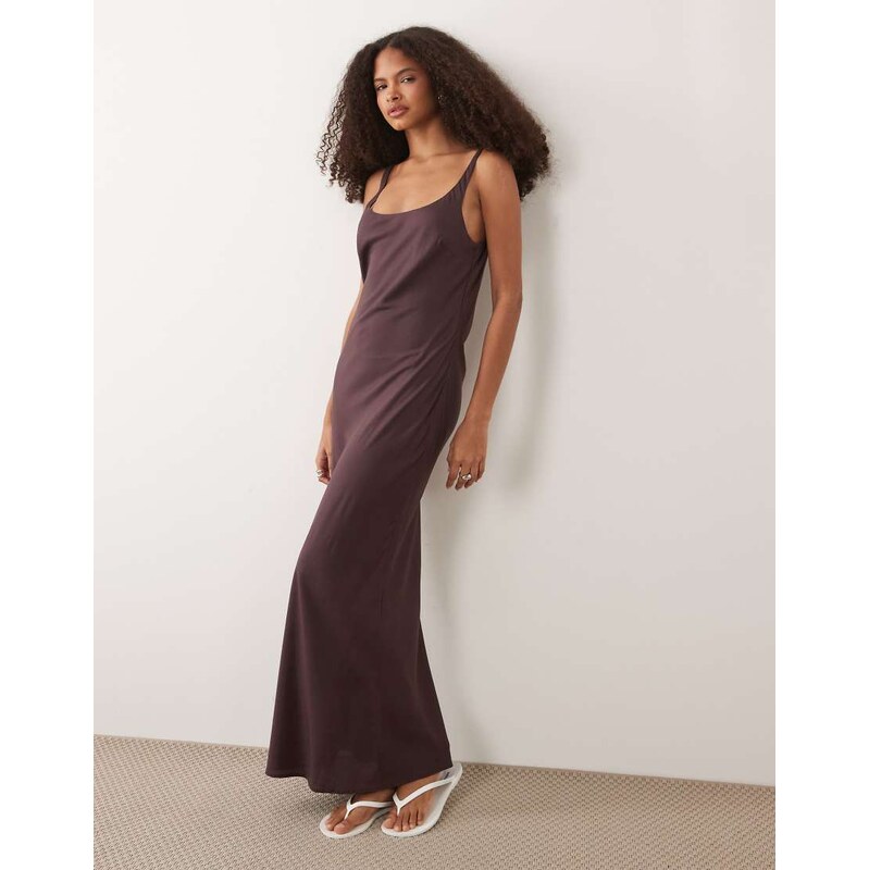ASOS DESIGN scoop neck maxi column dress in chocolate-Brown