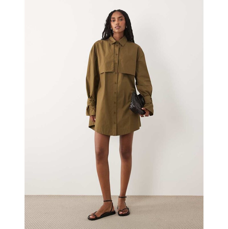 ASOS DESIGN utility trench shirt mini dress in dark olive-Green