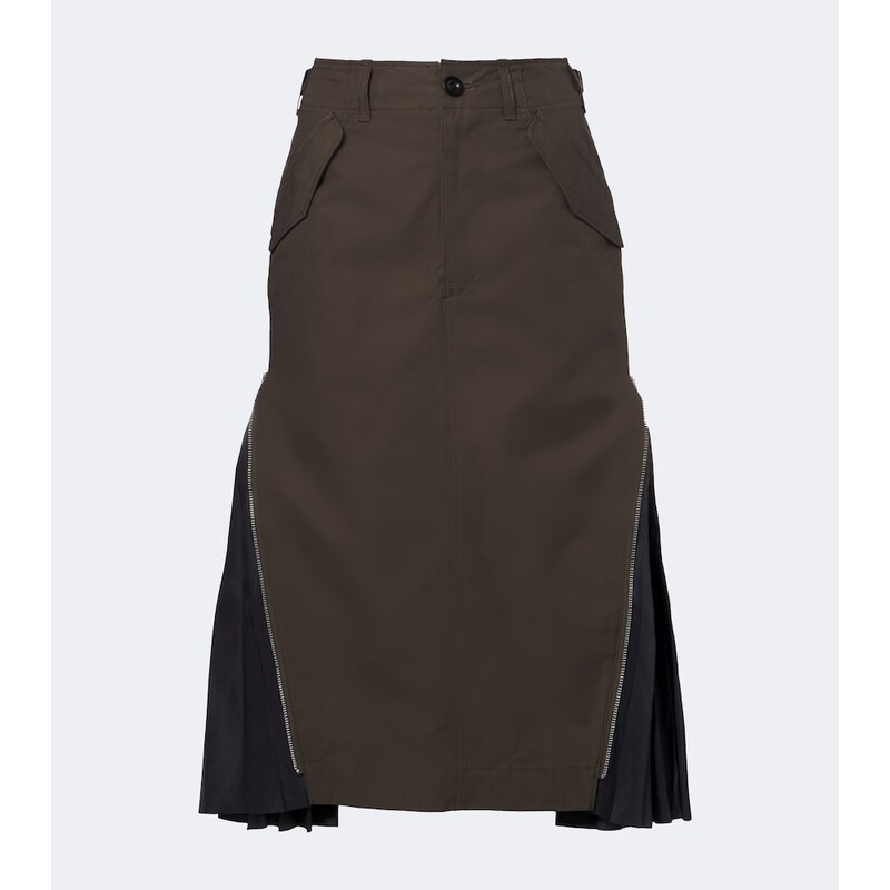 Sacai Pleated cotton midi skirt
