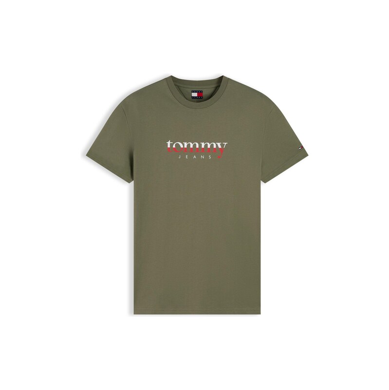 Tommy Jeans Tričko olivová / ohnivá červená / bílá
