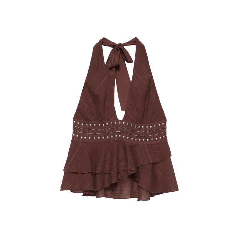 Pull&Bear Top tmavě hnědá