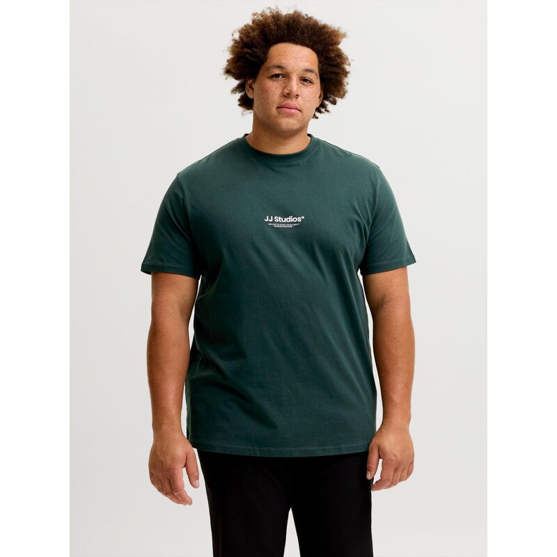 Jack & Jones Plus Tričko JJESoho tmavě zelená / bílá