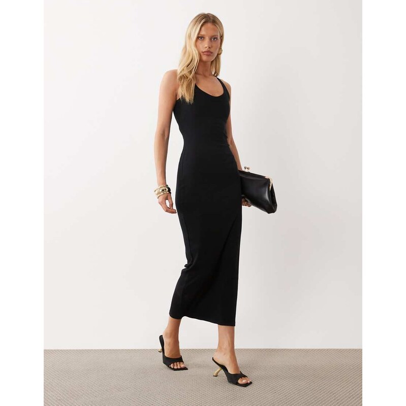 ASOS DESIGN rib scoop neck with bra cup midi dress in black