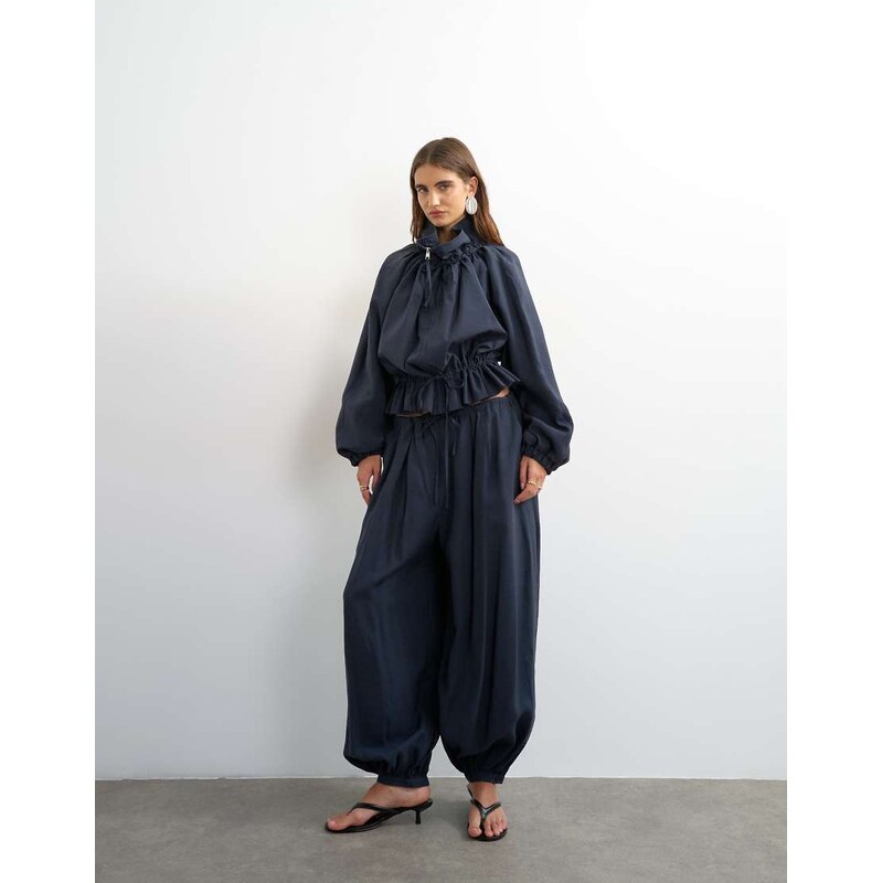 Topshop co ord funnel neck jacket with tie waist in navy
