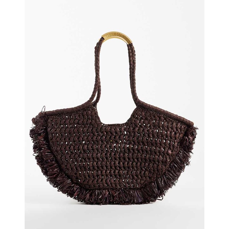 Mango raffia shoulder bag in brown