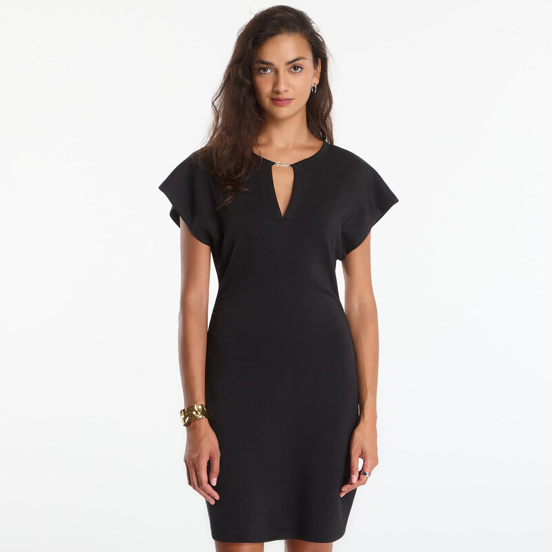 Šaty GUESS Ss V-Neck Morgana Scuba Mini Dress Jet Black M