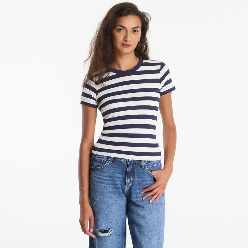 Tričko GUESS Ss Cn Michela Striped Tee Blackened Blue/ Cream S