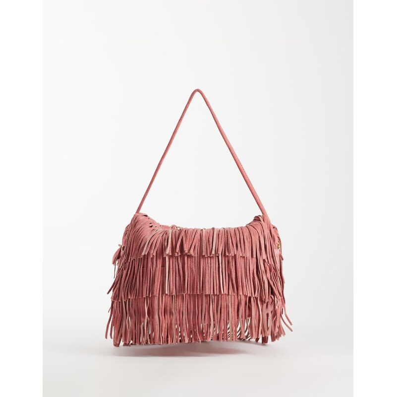 ASOS DESIGN suede fringe clutch bag with detachable shoulder