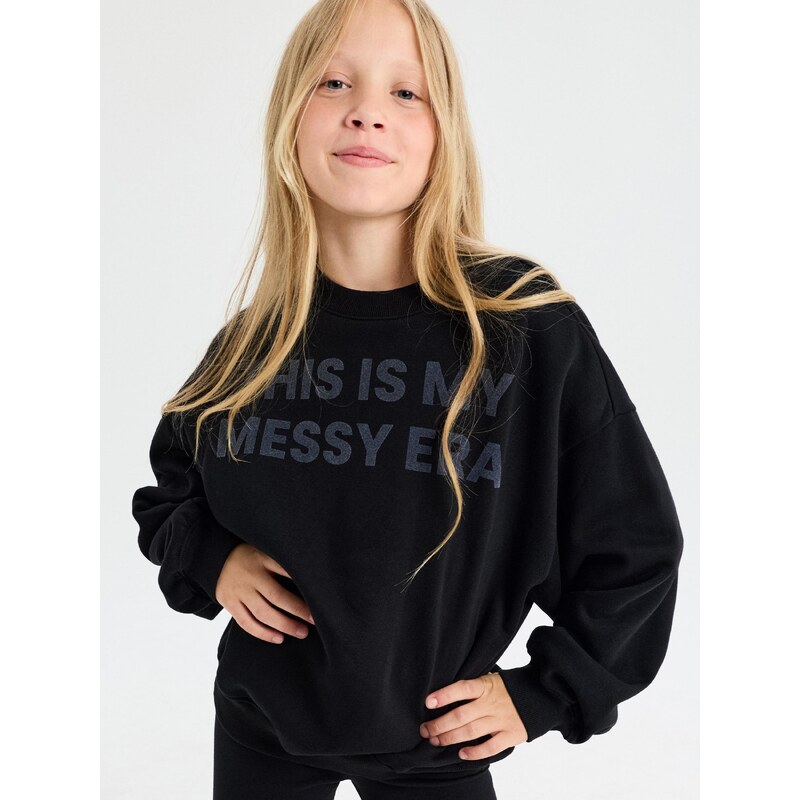 Sinsay - Crewneck mikina s nápisem - černá