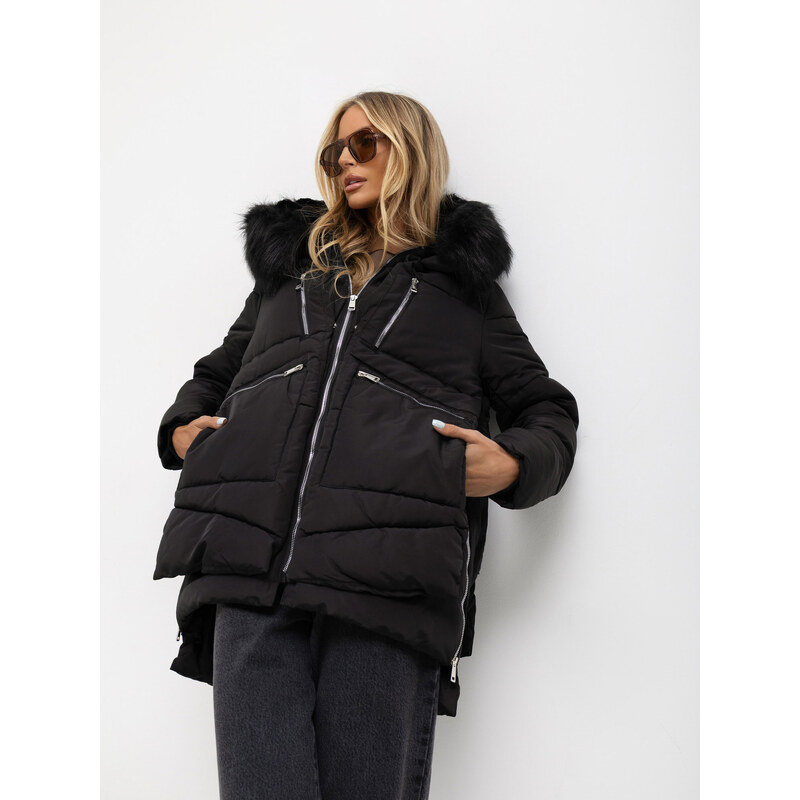 BASIC Černá dámská zimní bunda se zipy -black