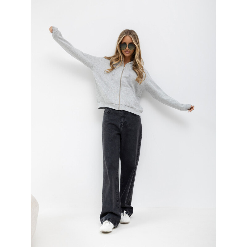 BASIC FEEL GOOD Šedá mikina na zip --grey