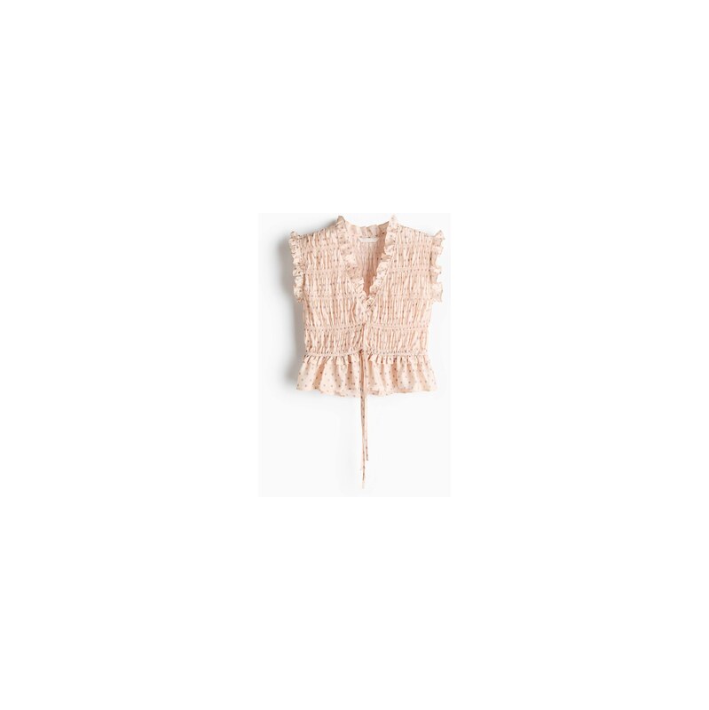 H&M - Halenka bez rukávů s žabkováním - Světle Béžová/Květy