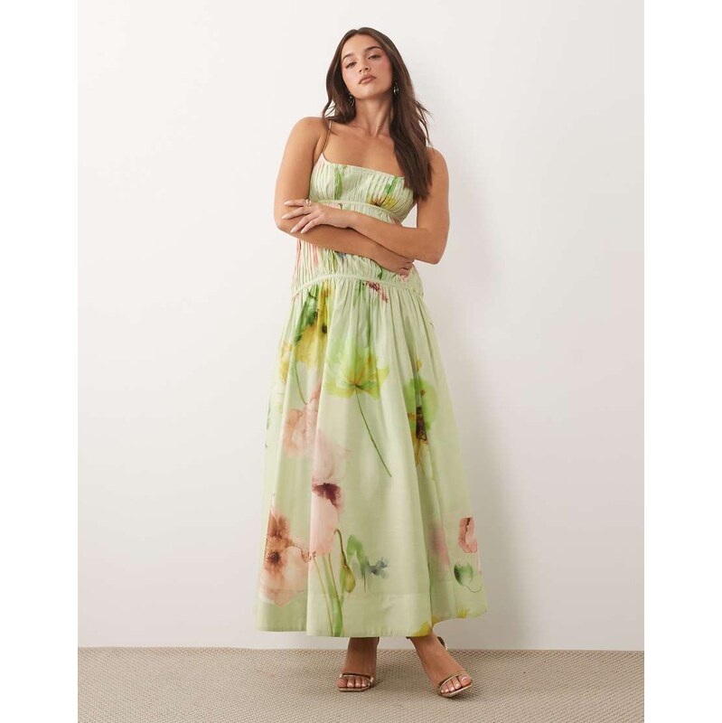 ASOS DESIGN ruched backless cami maxi dress in abstract print