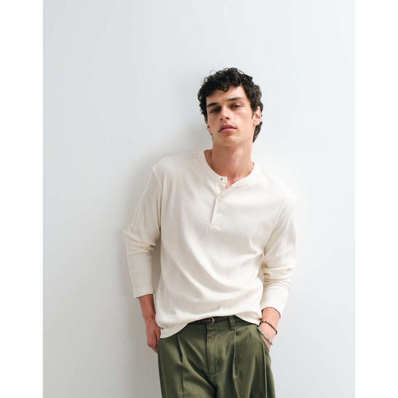 Jack & Jones long sleeve henley top in off white