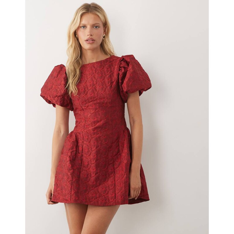 Sister Jane Bilberry exclusive jacquard round neck puff sleeve