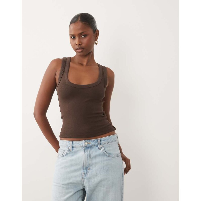 Gina Tricot super stretch scoop neck tank top in chocolate brown