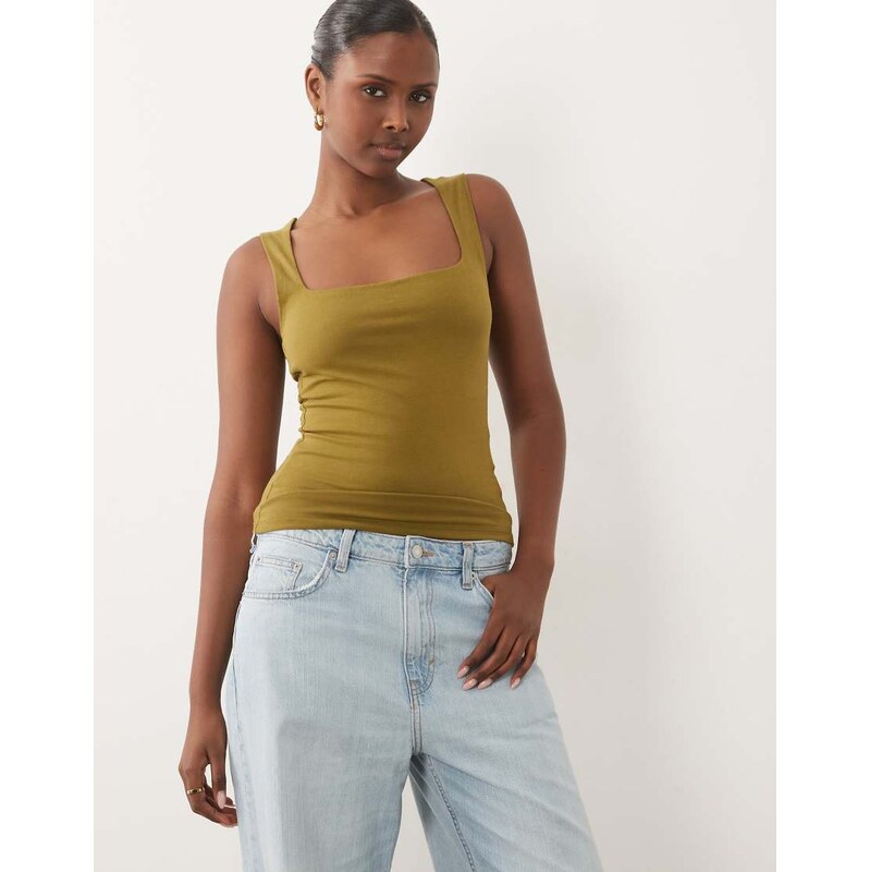 Gina Tricot square neck tank top in olive green