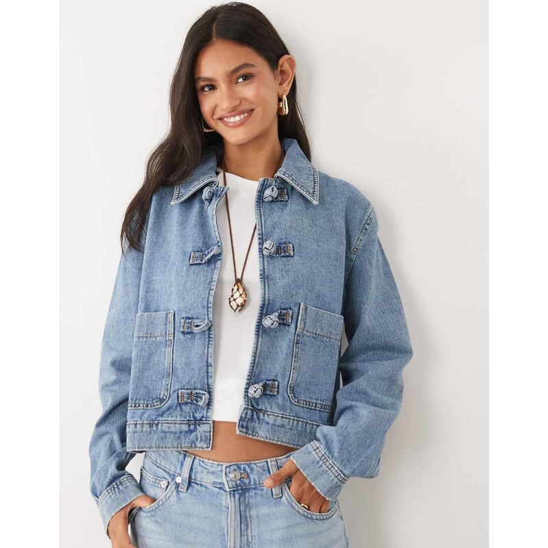 Mango 100% cotton denim jacket with button detail in blue