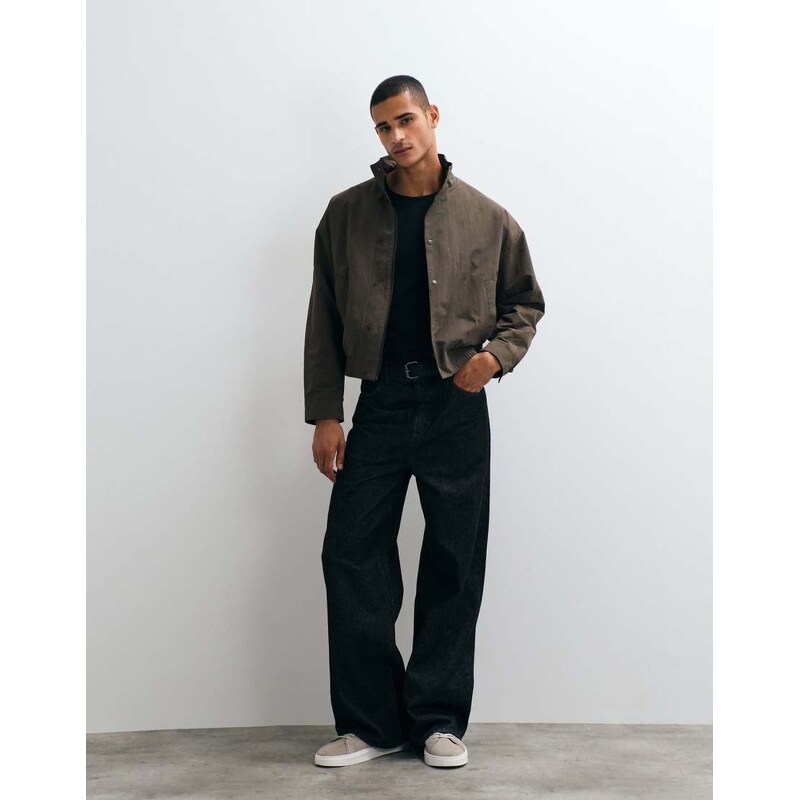 Selected high neck light bomber jacket in chocolate brown