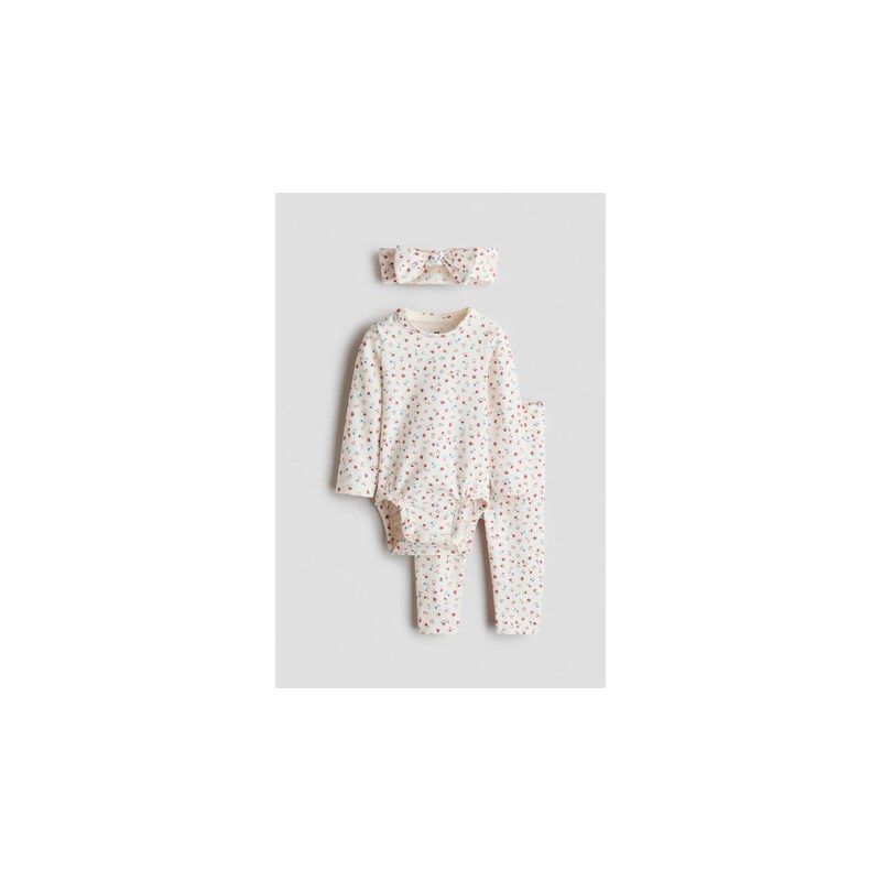 H&M - Trojdílná souprava z bavlněného žerzeje - Bílá/Květiny