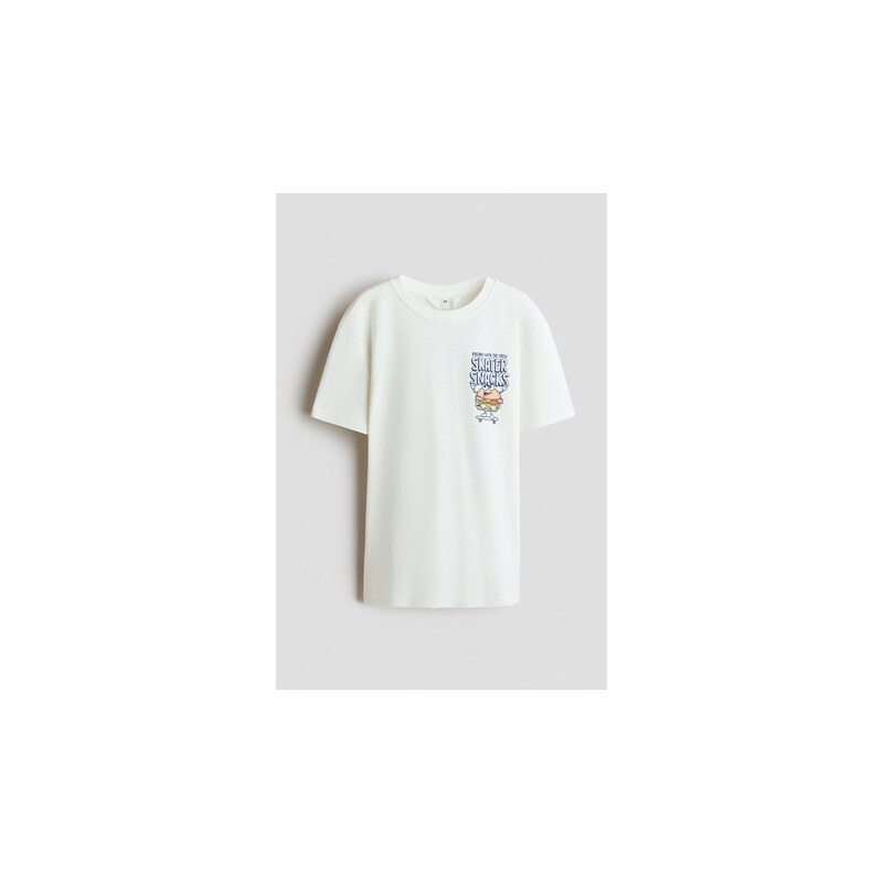 H&M - Bavlněné tričkos potiskem - Slonovinové/Skater Snacks