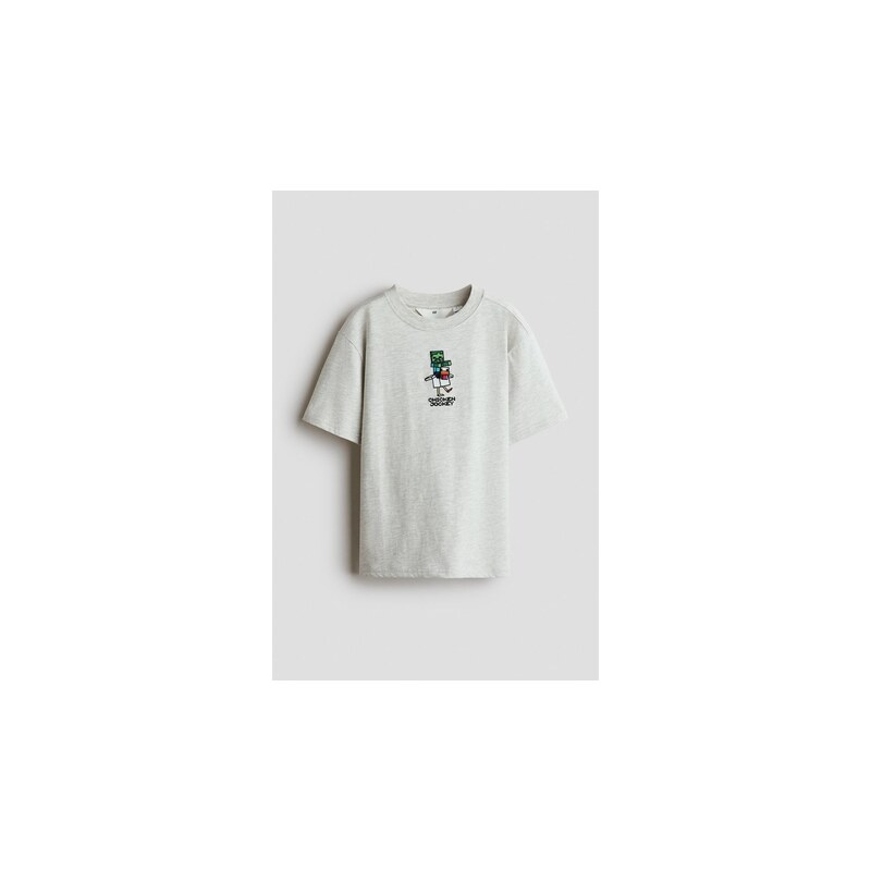H&M - Tričkos potiskem - Světle Šedý Melír/Minecraft