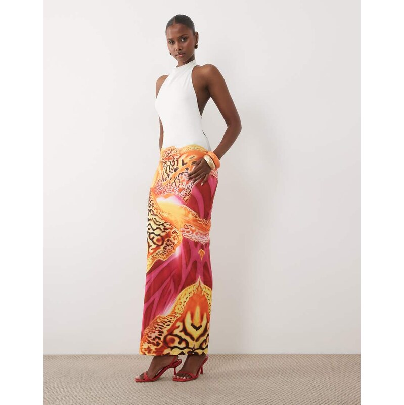Murci slinky high neck bodycon open back strappy detail maxi