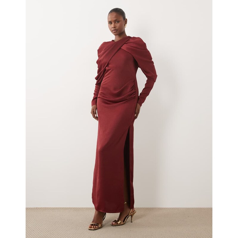 ASOS DESIGN cross neck gathered maxi dress with draped sleeves