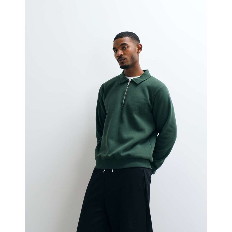 ASOS DESIGN long sleeve zip polo in green