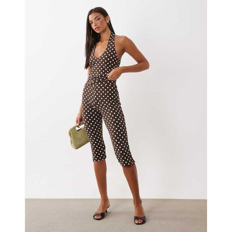ASOS DESIGN polka dot capris legging co-ord in choc-Multi