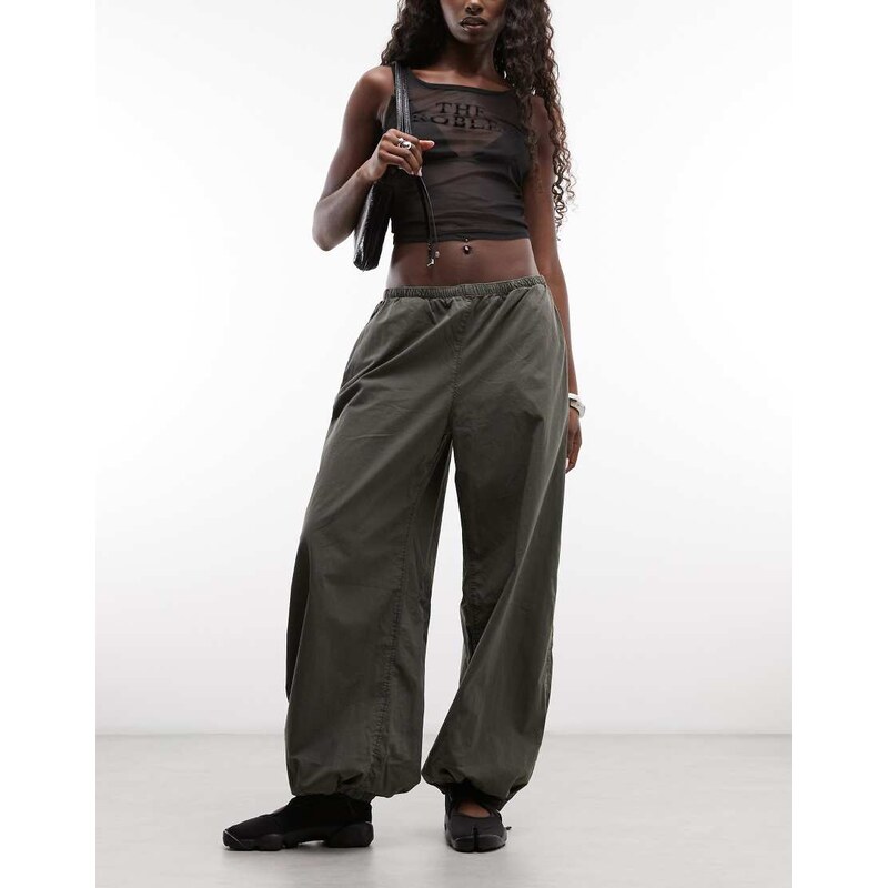 Weekday ripstop oversized trousers with drawstring hem in khaki