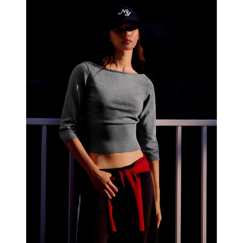 Bershka Boat neck jumper in grey