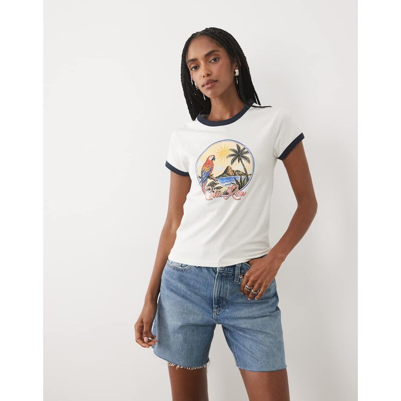 ASOS DESIGN baby tee with parrot print top-Multi
