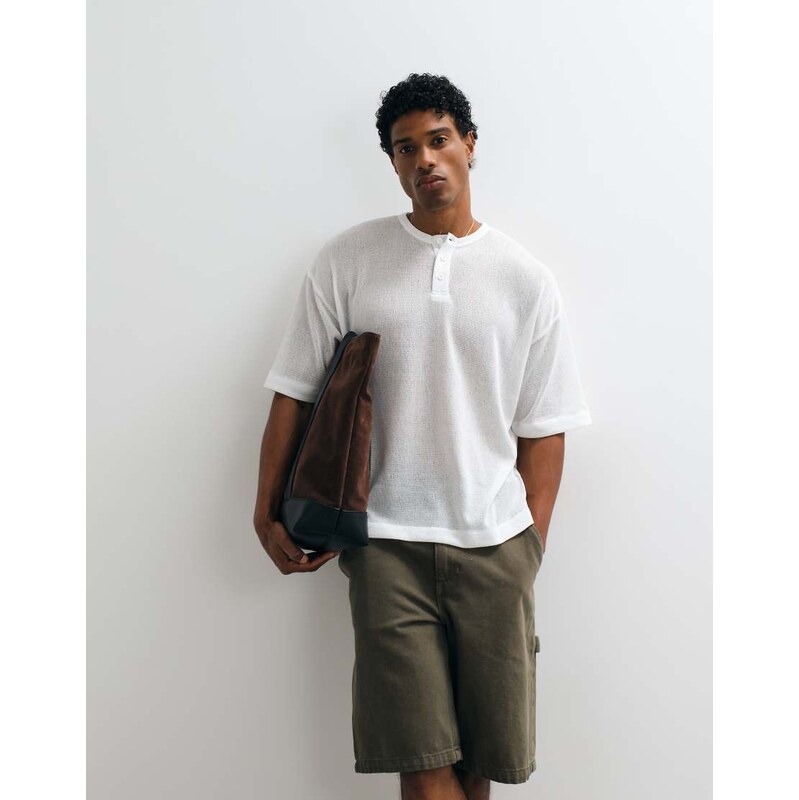 ASOS DESIGN boxy oversized t-shirt henley in neutral texture