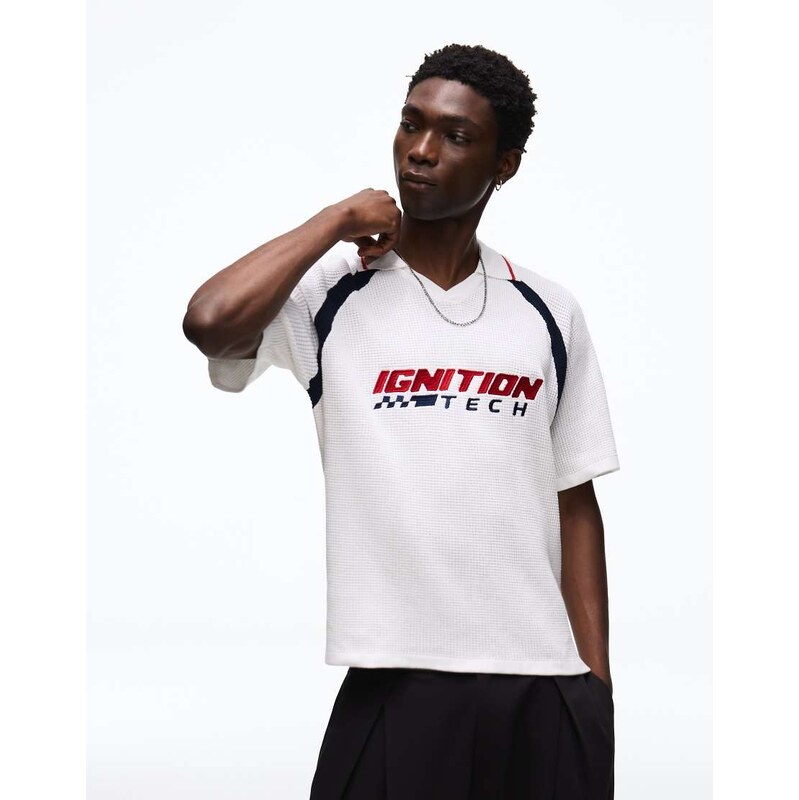Bershka Retro sport polo in white