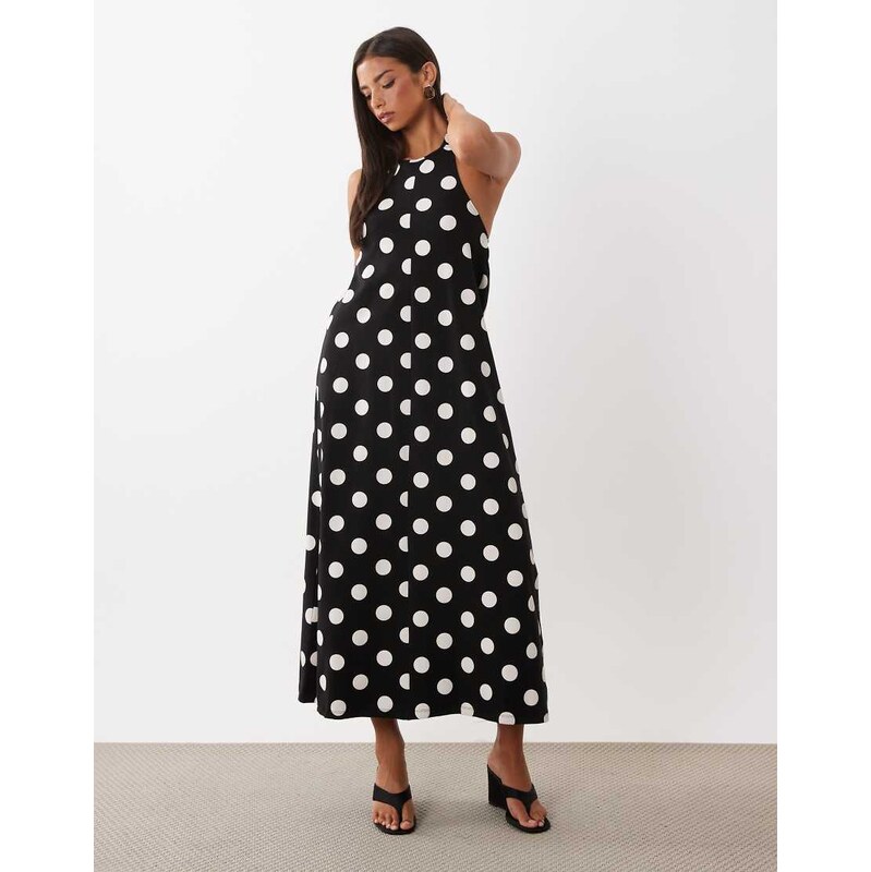 ASOS DESIGN polka dot trapeze midi dress in black and white