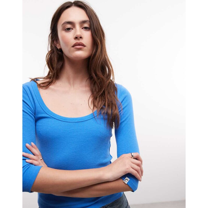 COLLUSION scoop neck 3/4 length sleeve top in blue