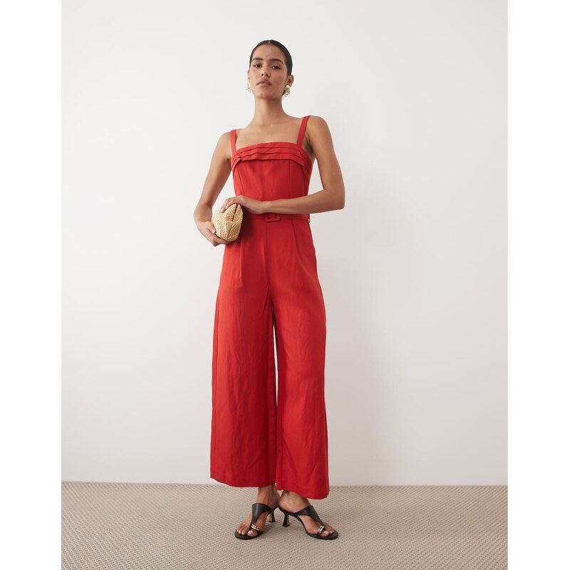 Mango belted jumpsuit in red