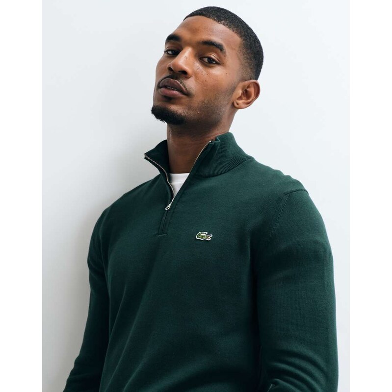 Lacoste quarter zip knit jumper in green