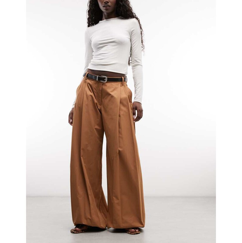 Monki woven balloon trousers in camel-Neutral