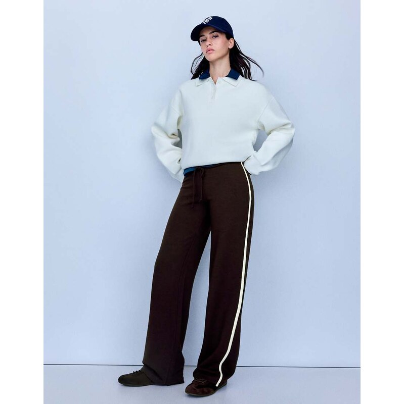 Bershka Contrast side-stripe joggers in brown