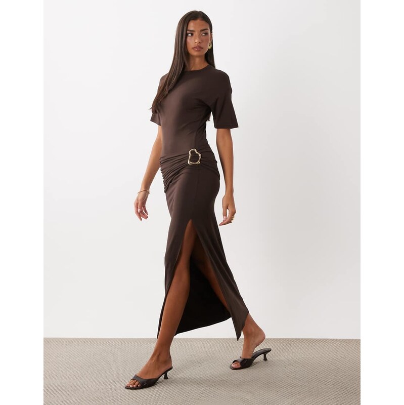 ASOS DESIGN wrap waist maxi dress in chocolate-Brown
