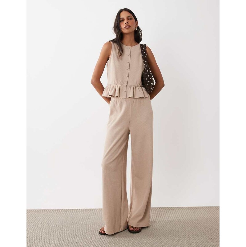 Miss Selfridge soft rib wide leg trouser co-ord-Neutral