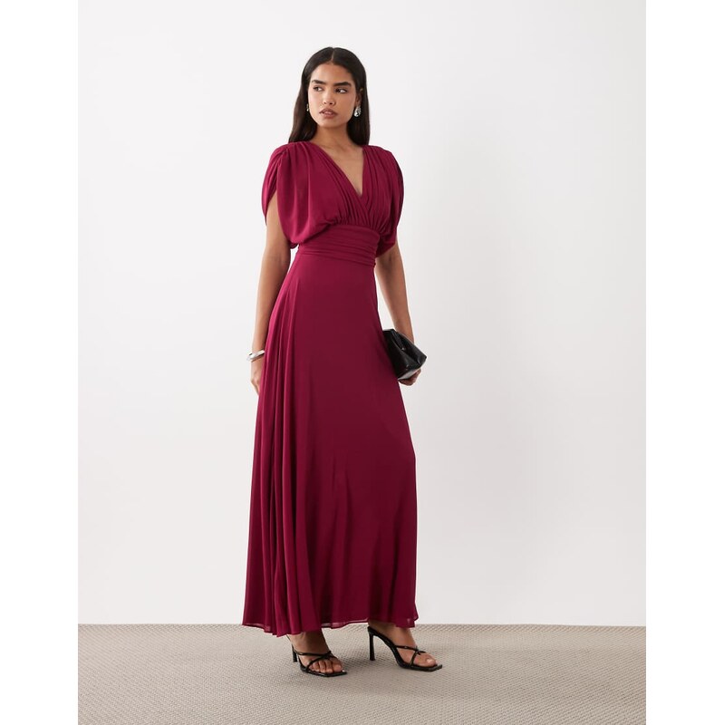 TFNC Bridesmaid pleated chiffon maxi dress in raspberry-Pink